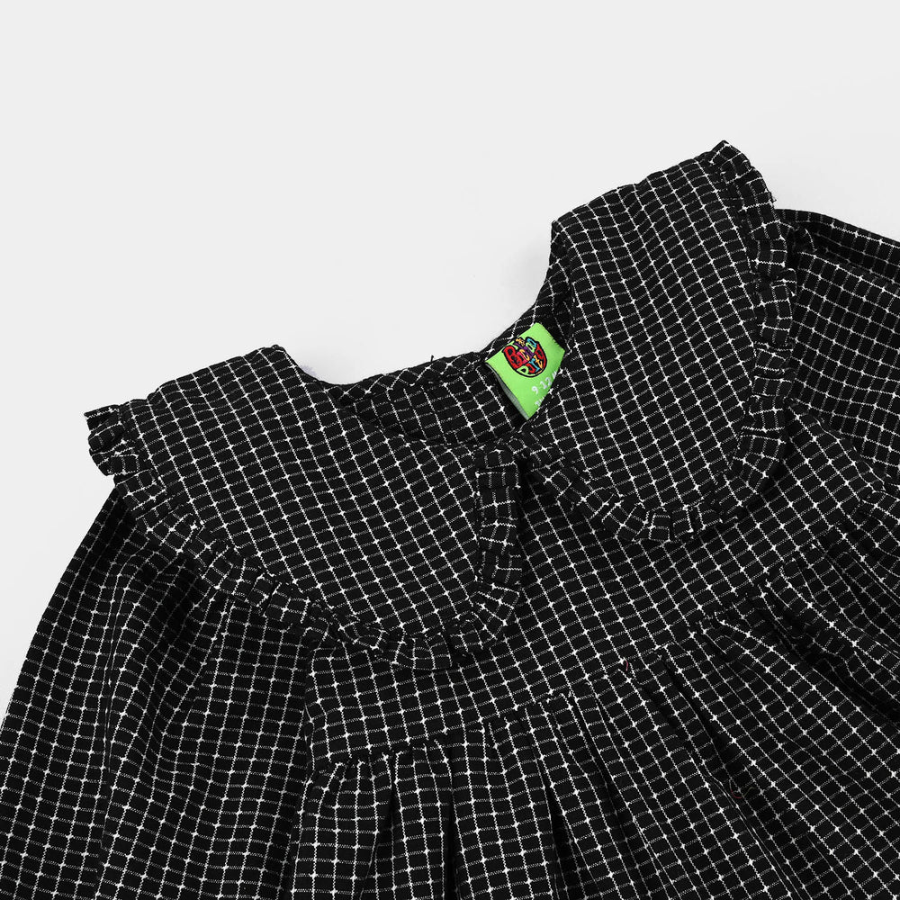 Infant Girls Poly Cotton Casual Top Checks-BLACK