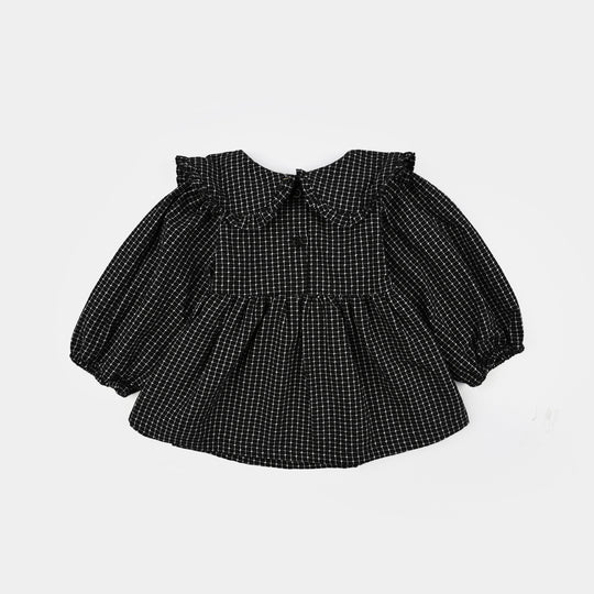 Infant Girls Poly Cotton Casual Top Checks-BLACK