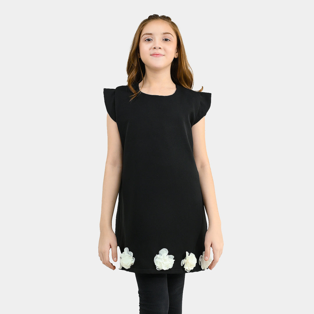 Girls Poly Satin Fancy Frock Blooming Beauty - BLACK