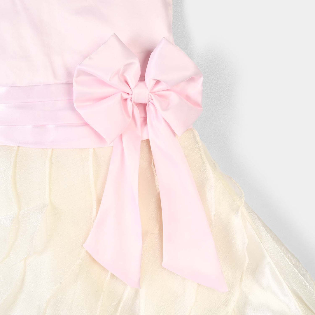 Girls Poly Satin Fancy Frock-Wavy-Pink.White