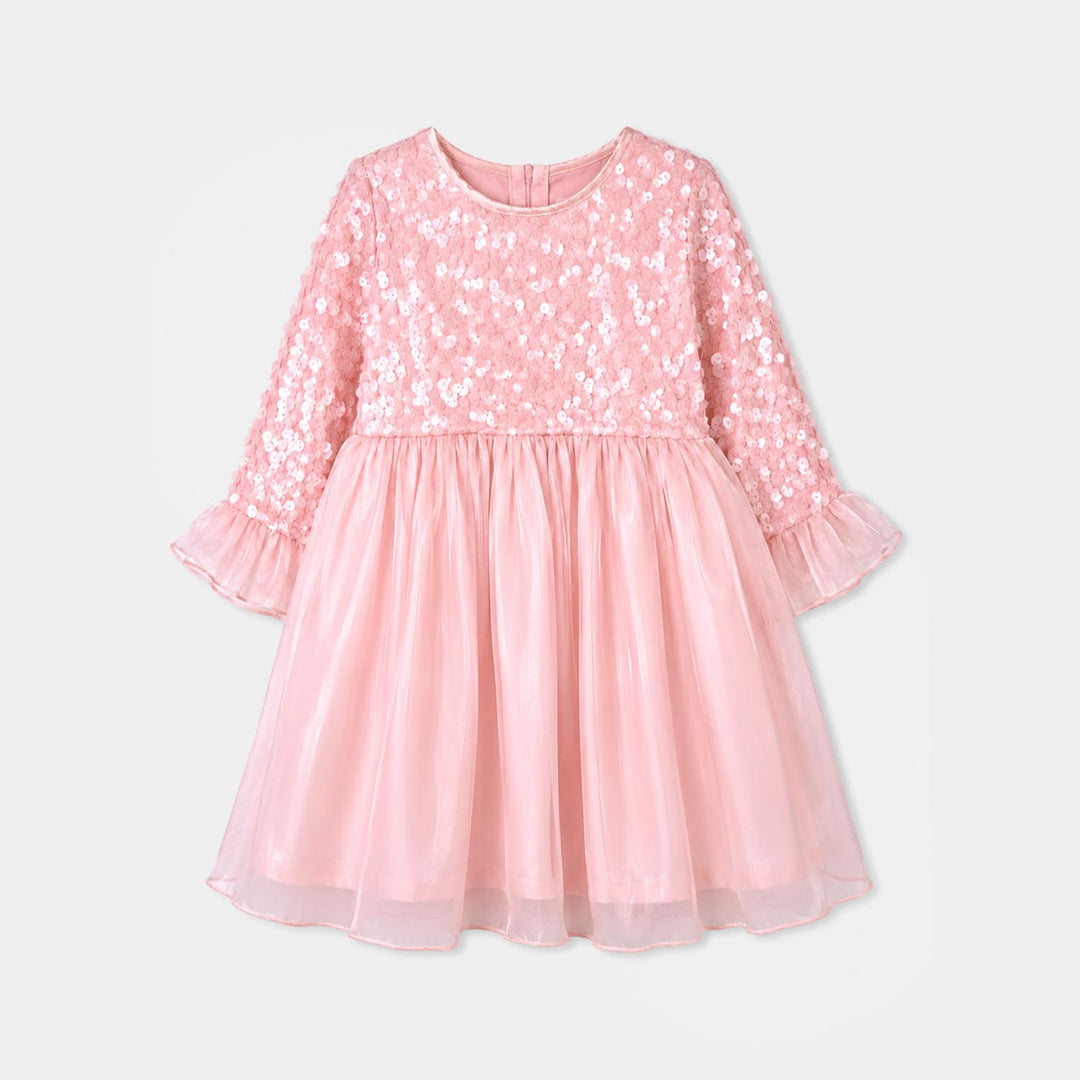 Girls Sequence Fancy Frock-Graceful-Lt Pink