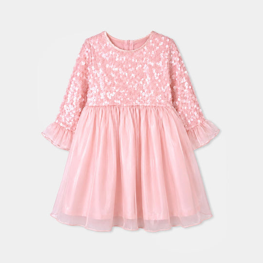 Girls Sequence Fancy Frock-Graceful-Lt Pink