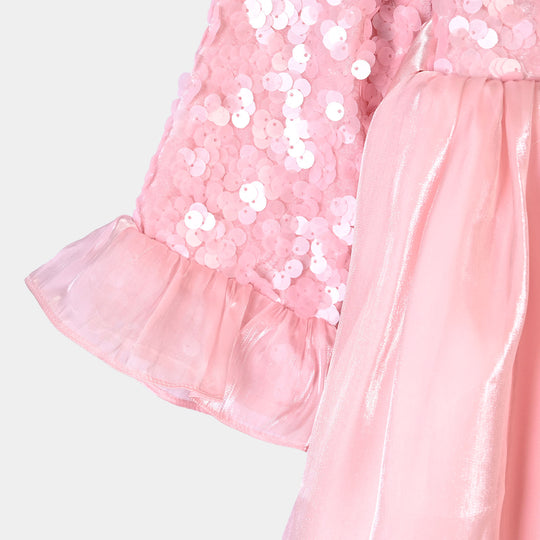 Girls Sequence Fancy Frock-Graceful-Lt Pink