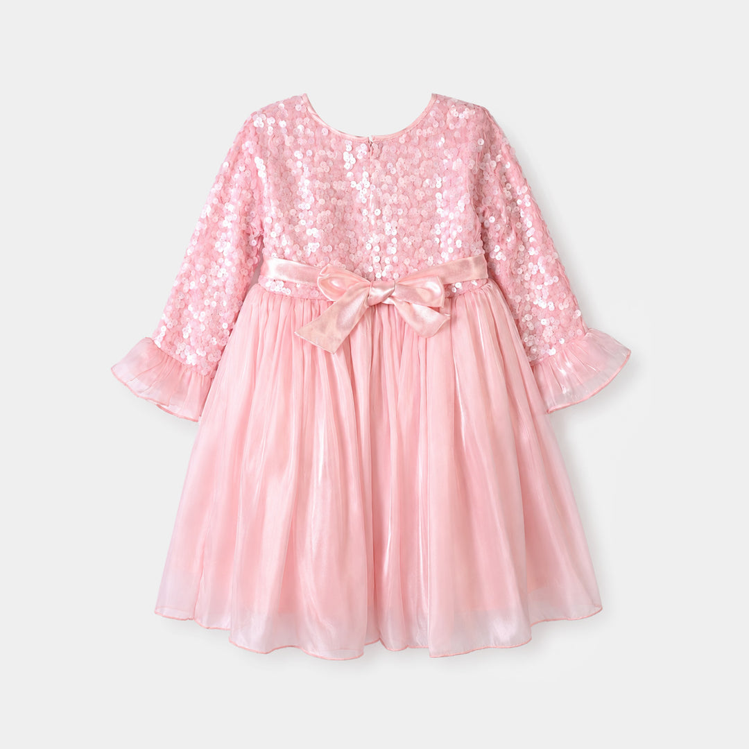 Girls Sequence Fancy Frock-Graceful-Lt Pink
