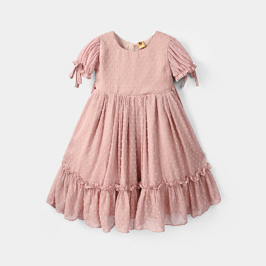Girls Poly Brochia Fancy Frock Breeze - Peach
