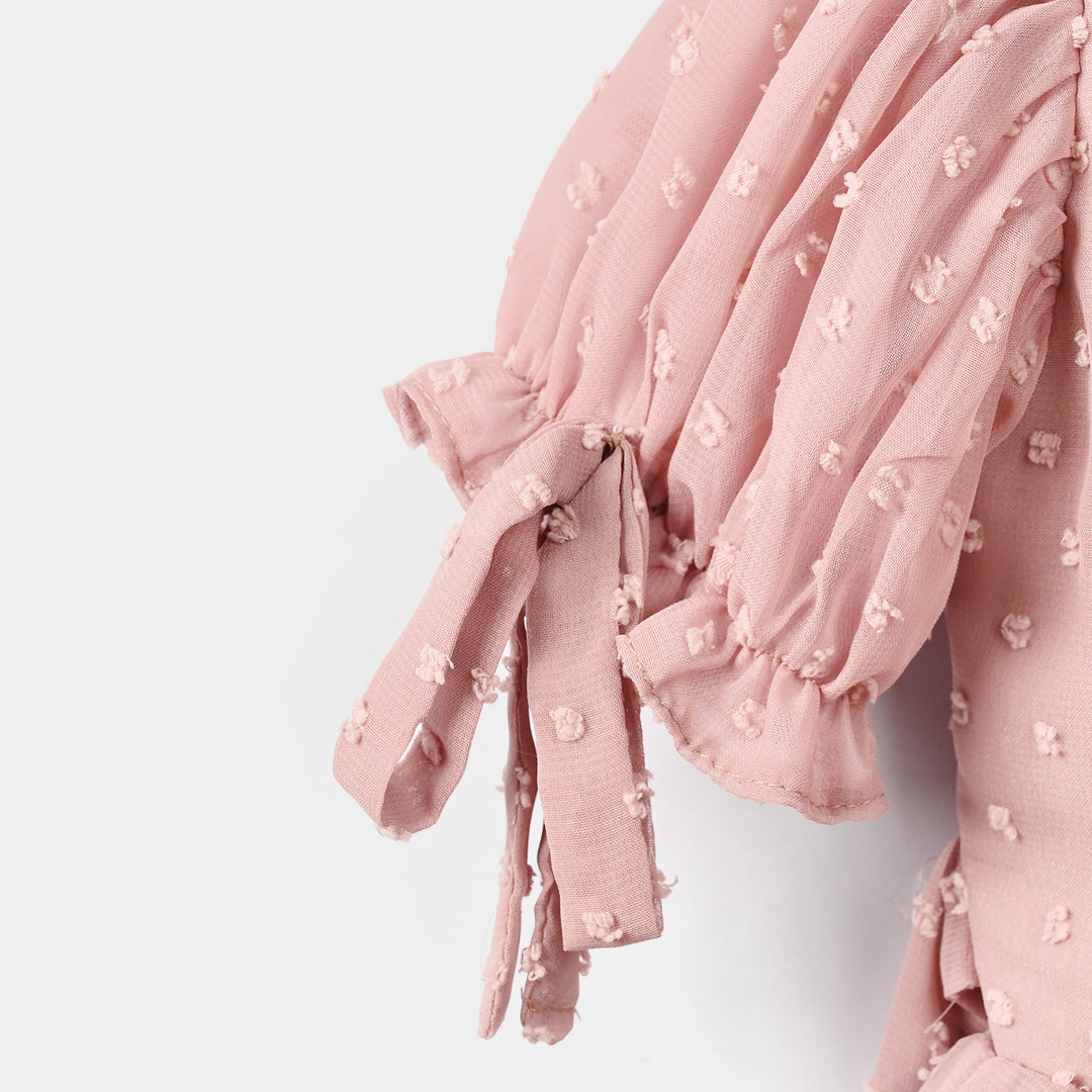 Girls Poly Brochia Fancy Frock Breeze - Peach
