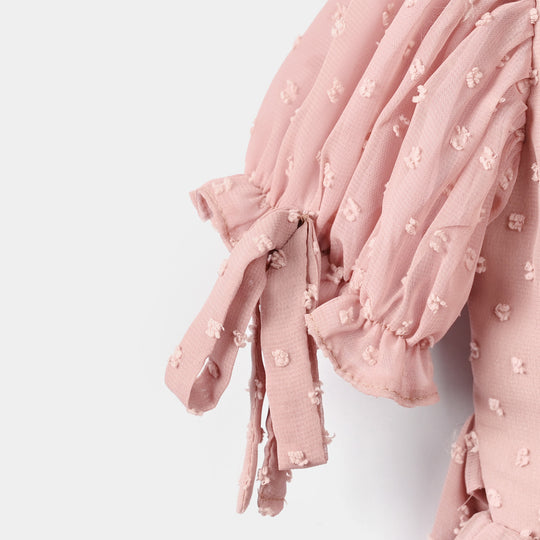 Girls Poly Brochia Fancy Frock Breeze - Peach