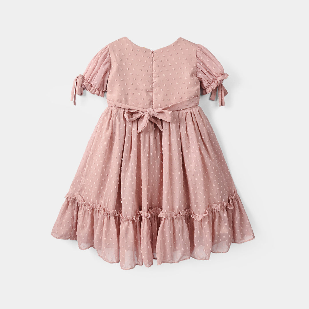 Girls Poly Brochia Fancy Frock Breeze - Peach