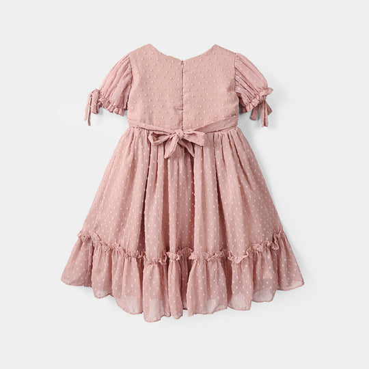 Girls Poly Brochia Fancy Frock Breeze - Peach