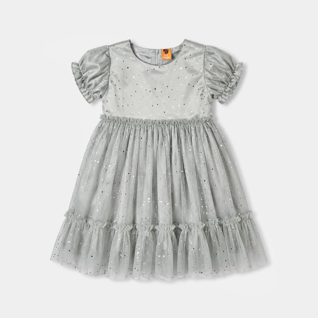 Girls Net Fancy Frock-Spark-Sea.Green