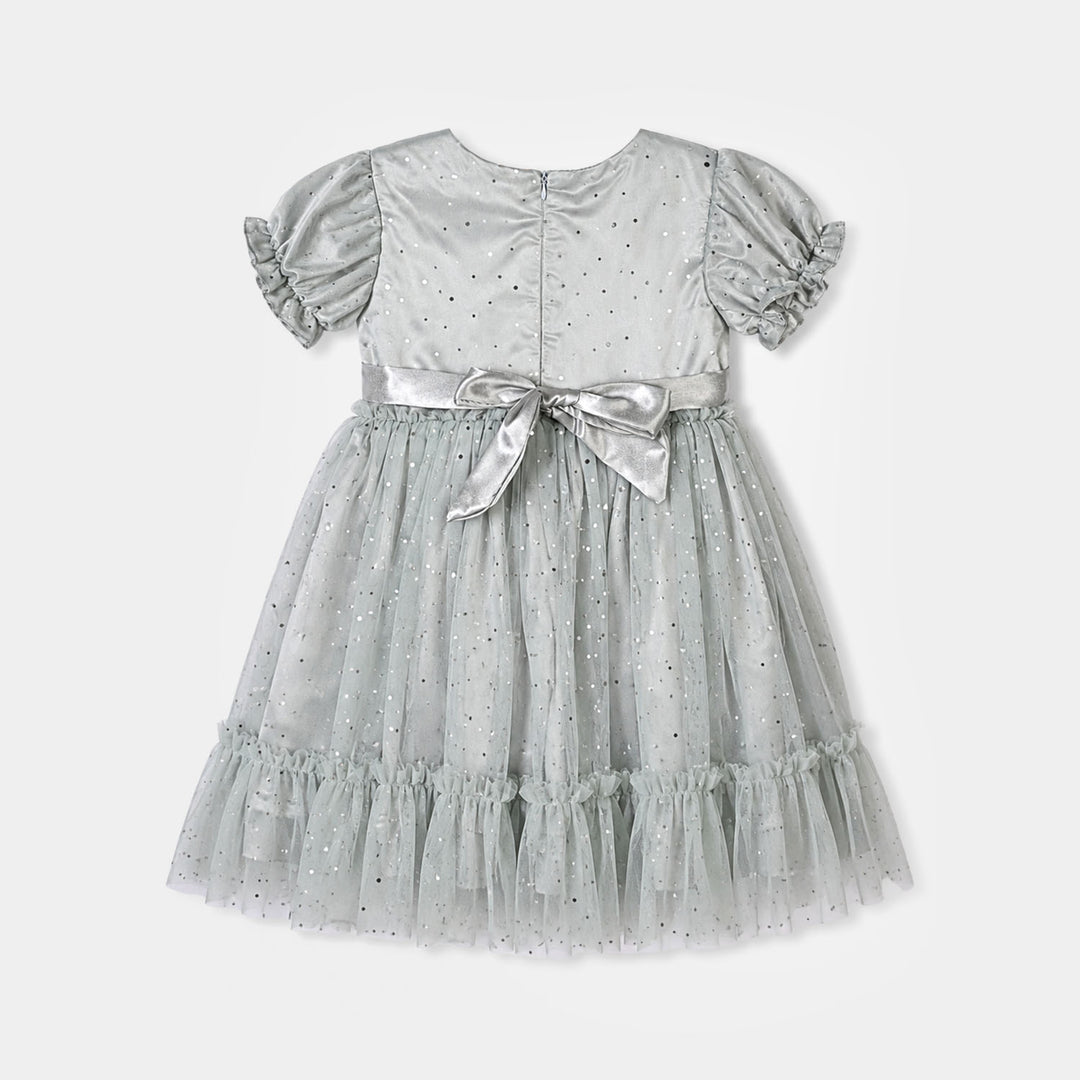 Girls Net Fancy Frock-Spark-Sea.Green