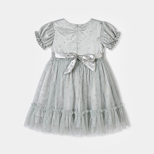 Girls Net Fancy Frock-Spark-Sea.Green