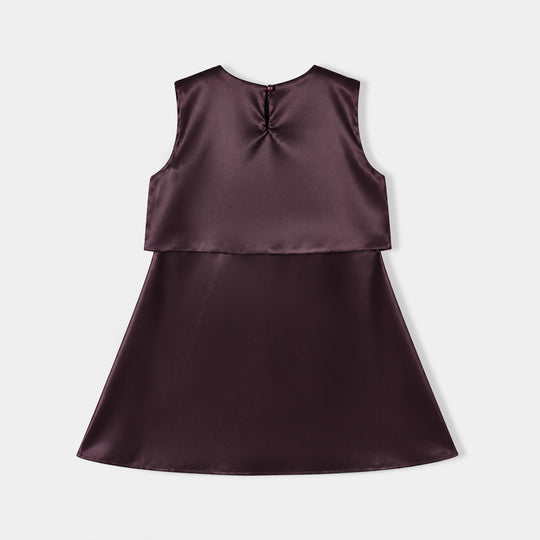 Girls Poly Satin Fancy Frock Star Princess-Plum