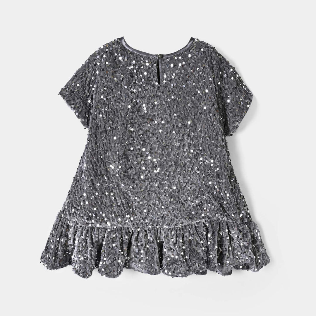 Girls Velvet Fancy Frock-Sparkle Star-GREY