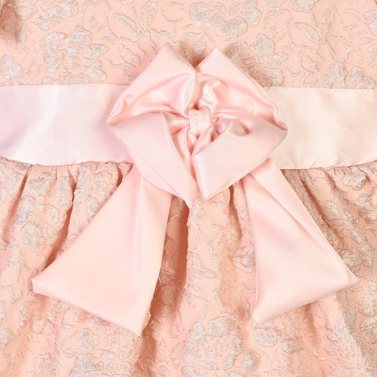 Infant Girls Jacquard Fancy Frock-Baby Floral-Peach