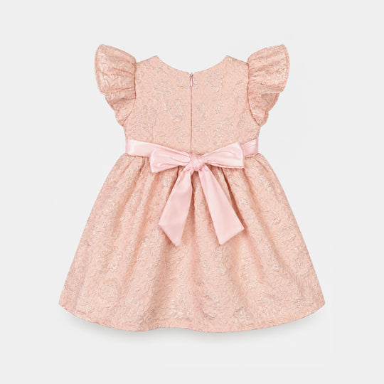 Infant Girls Jacquard Fancy Frock-Baby Floral-Peach