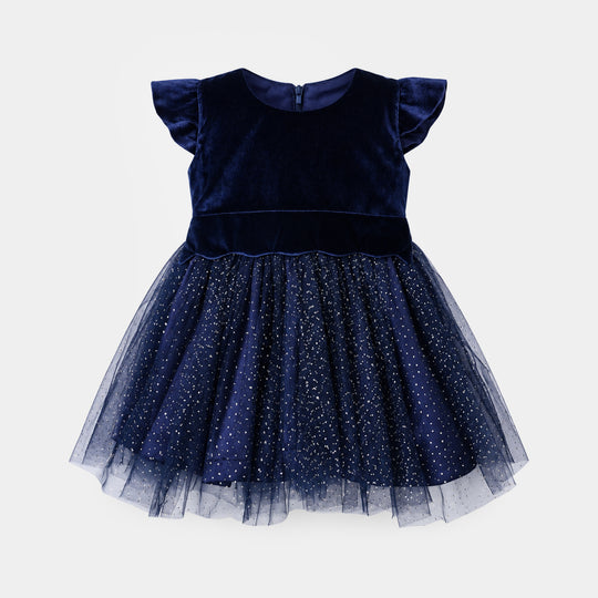 Infant Girls Velvet Fancy Frock-Glitter Queen-NAVY
