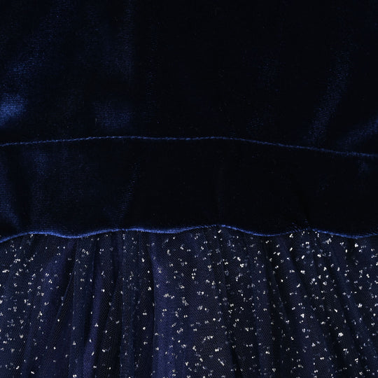Infant Girls Velvet Fancy Frock-Glitter Queen-NAVY
