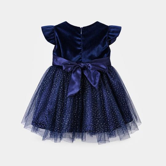 Infant Girls Velvet Fancy Frock-Glitter Queen-NAVY