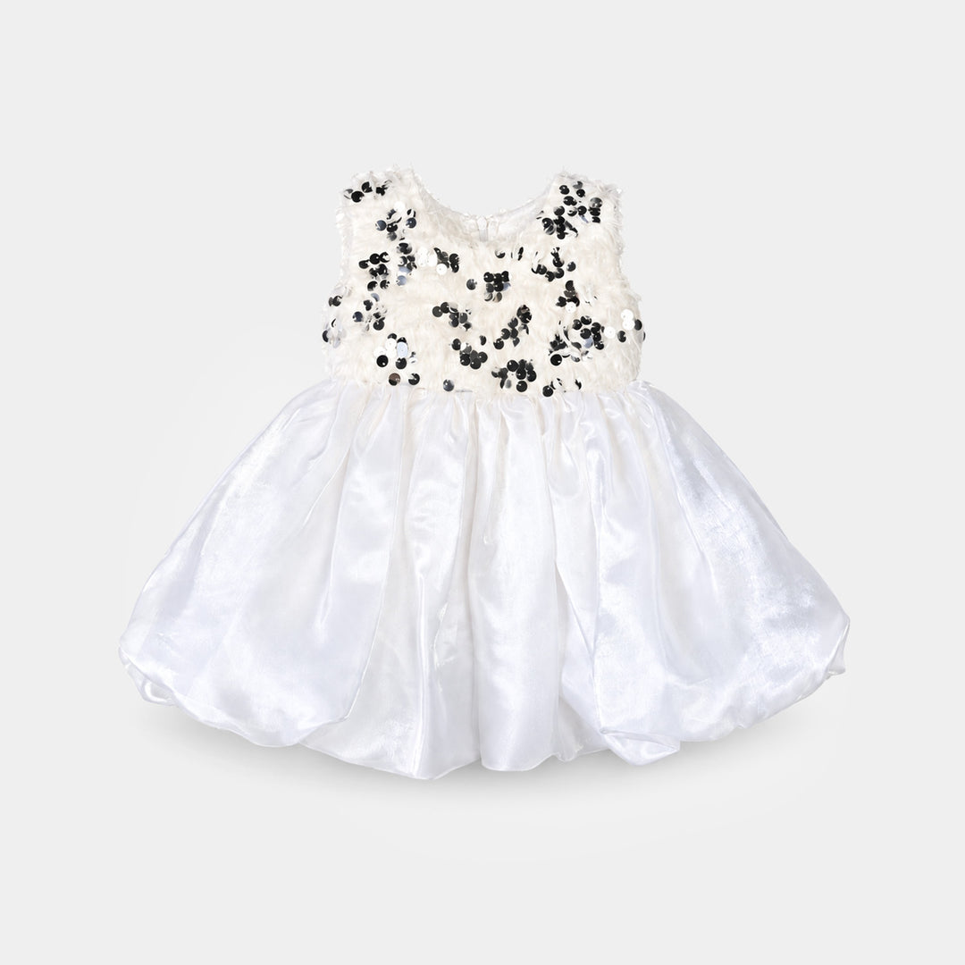 Infant Girls Sequence Fancy Frock-Stylish-White