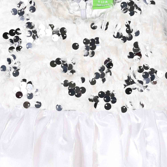 Infant Girls Sequence Fancy Frock-Stylish-White