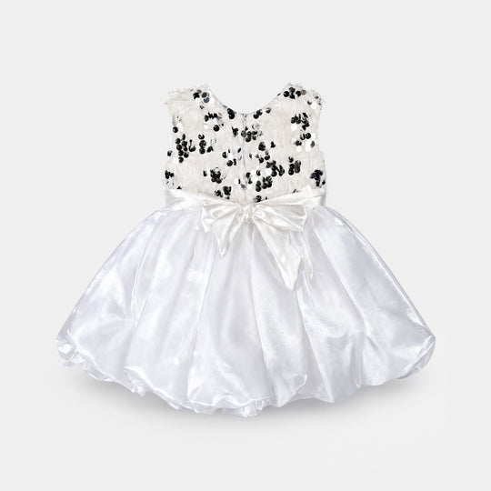Infant Girls Sequence Fancy Frock-Stylish-White