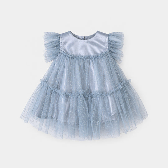 Infant Girls Net Fancy Frock Twinkle-Light Grey