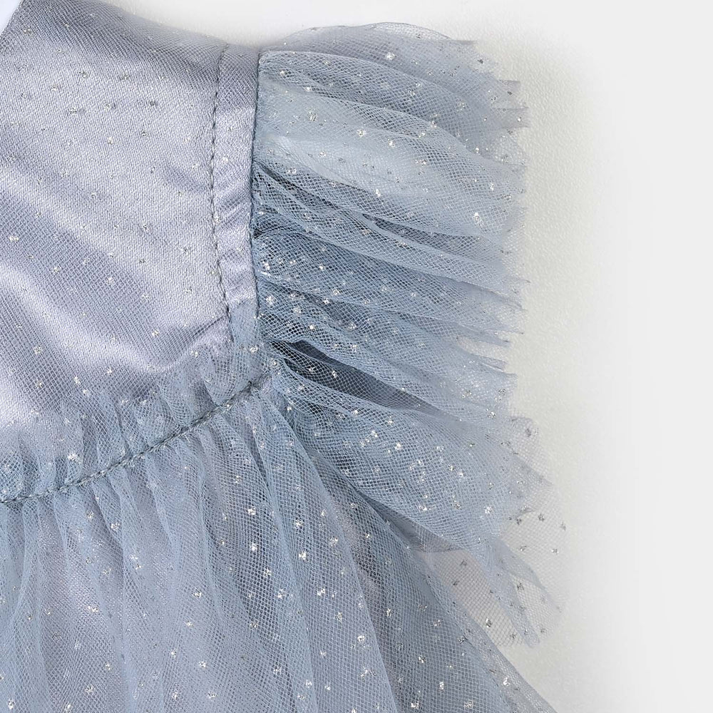 Infant Girls Net Fancy Frock Twinkle-Light Grey