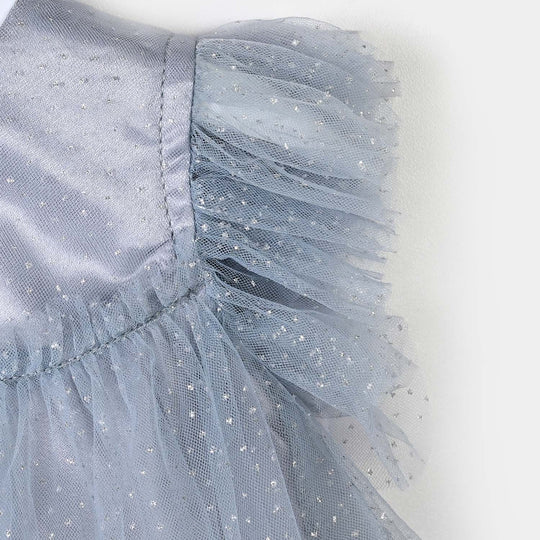 Infant Girls Net Fancy Frock Twinkle-Light Grey