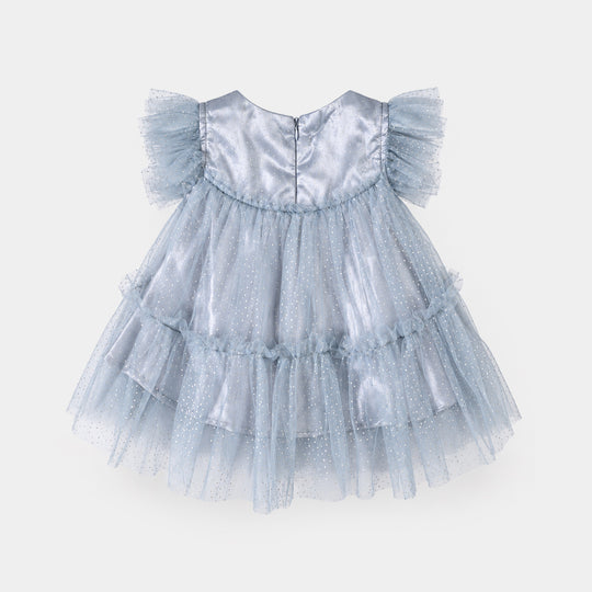 Infant Girls Net Fancy Frock Twinkle-Light Grey