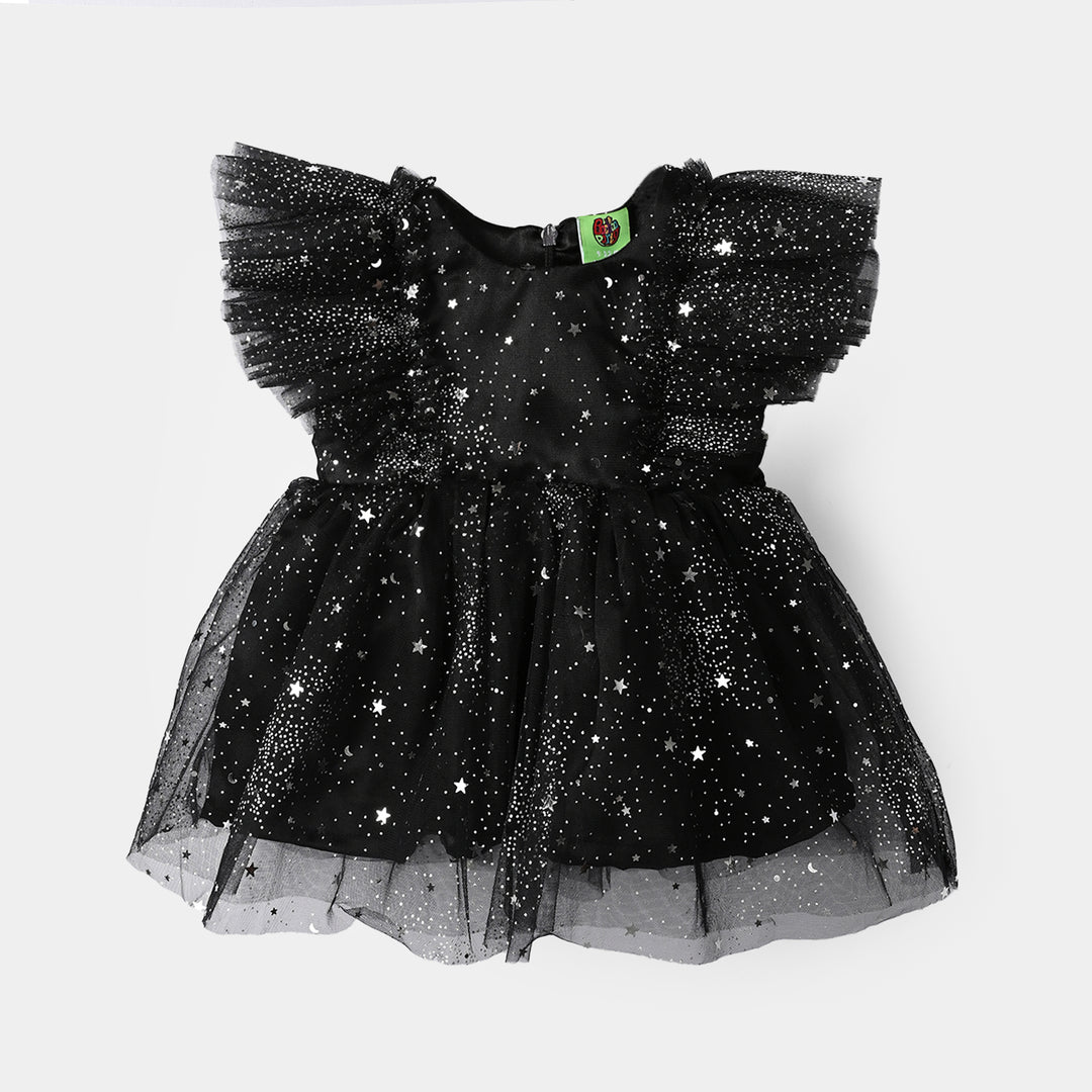 Infant Girls Net Fancy Frock - Glowing Star - Black