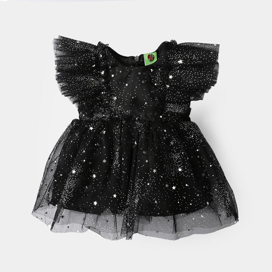 Infant Girls Net Fancy Frock - Glowing Star - Black