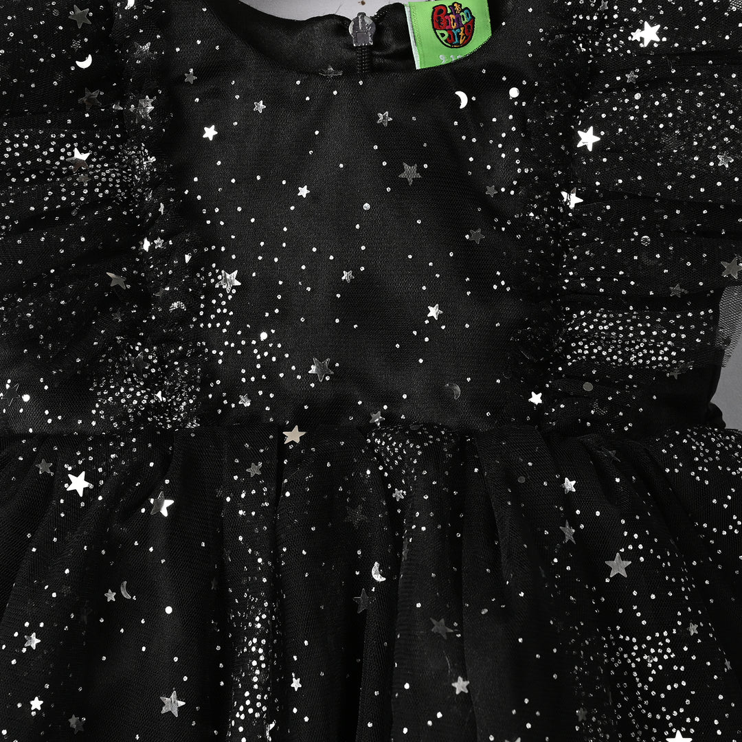 Infant Girls Net Fancy Frock - Glowing Star - Black