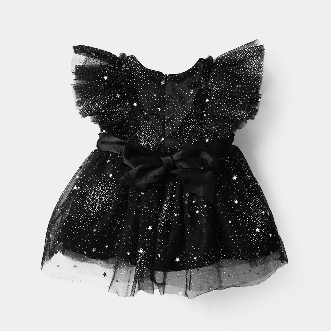 Infant Girls Net Fancy Frock - Glowing Star - Black