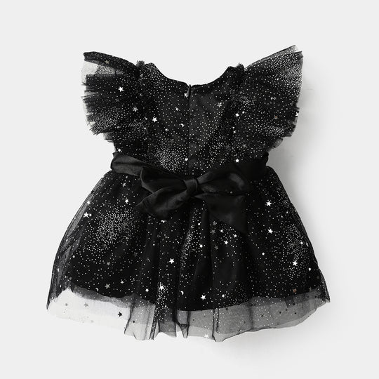 Infant Girls Net Fancy Frock - Glowing Star - Black