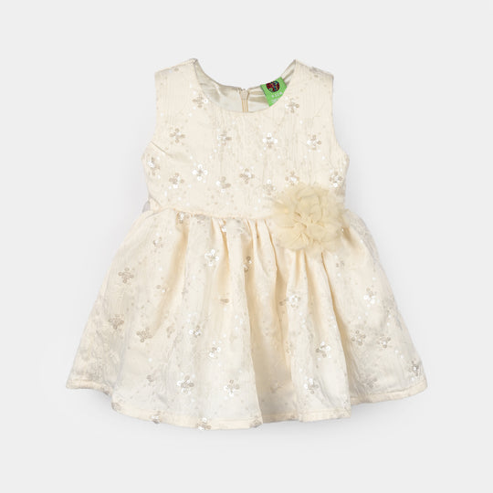 Infant Girls Sequence Fancy Frock-Pretty Doll-OFF-White