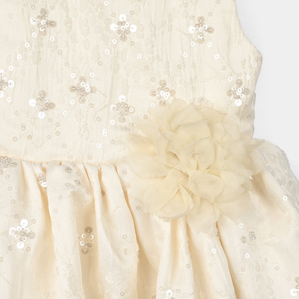 Infant Girls Sequence Fancy Frock-Pretty Doll-OFF-White
