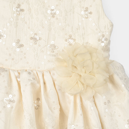 Infant Girls Sequence Fancy Frock-Pretty Doll-OFF-White