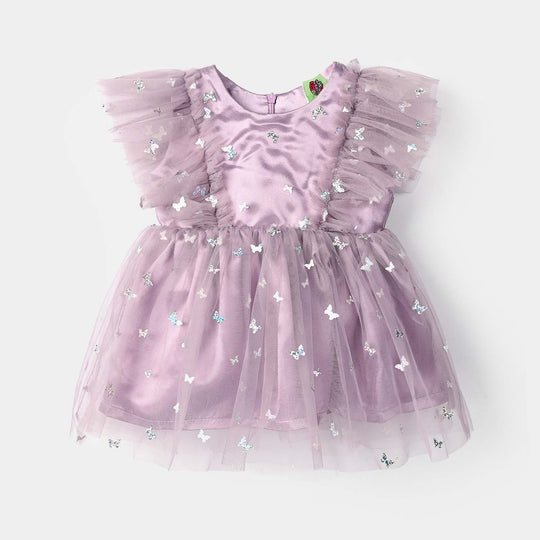 Infant Girls Net Fancy Frock Shine - Lilac
