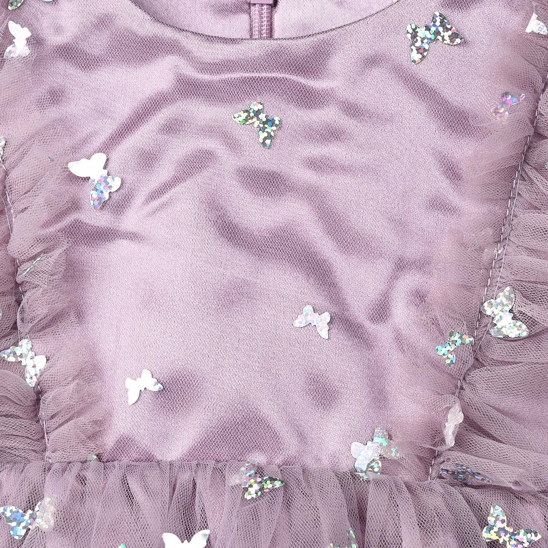 Infant Girls Net Fancy Frock Shine - Lilac