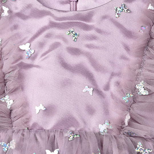 Infant Girls Net Fancy Frock Shine - Lilac
