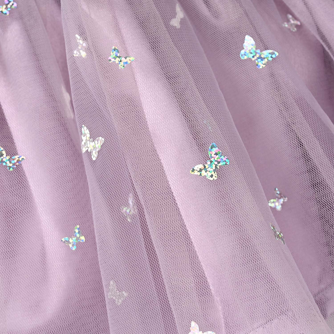 Infant Girls Net Fancy Frock Shine - Lilac