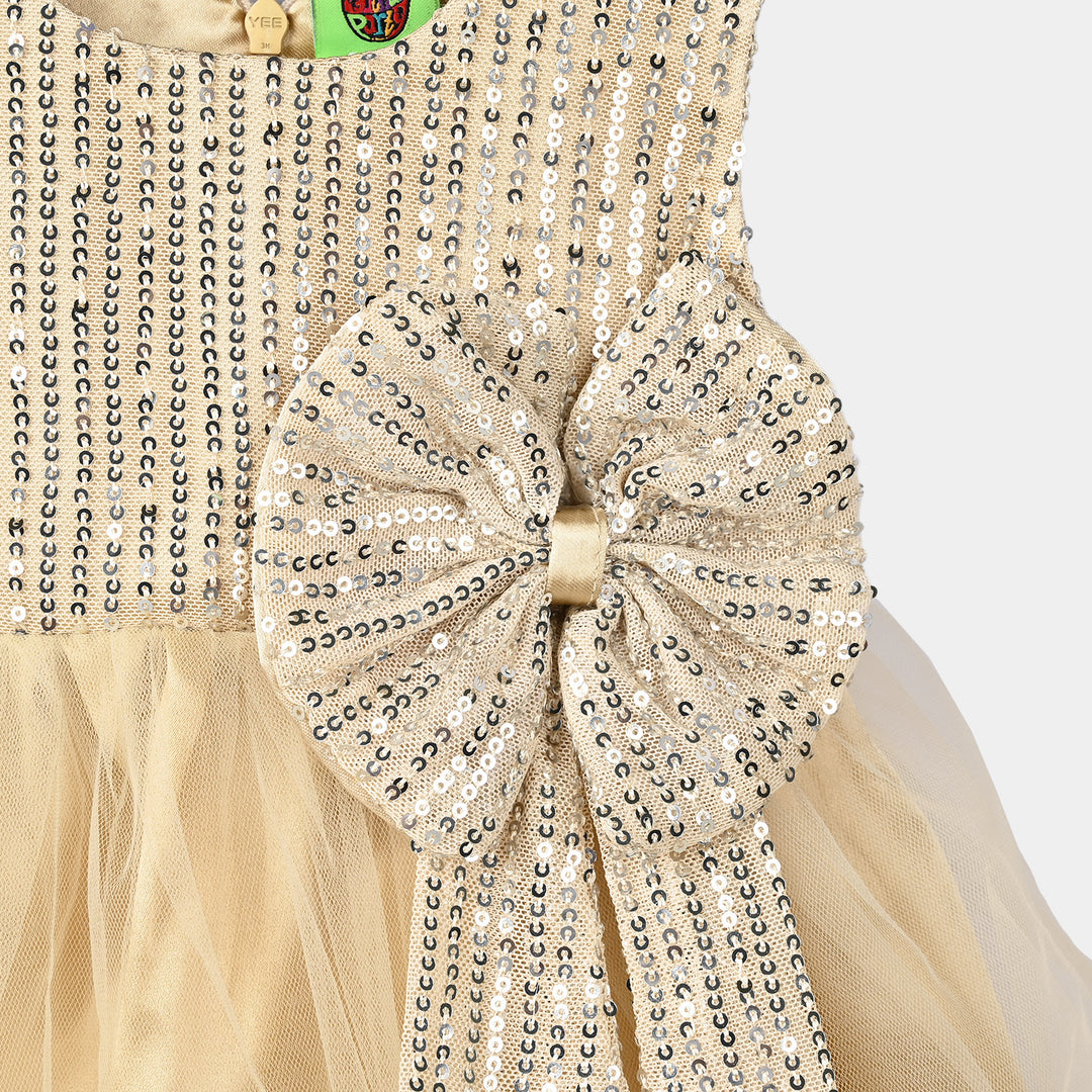 Infant Girls Sequence Fancy Frock-Pretty Girl-BEIGE