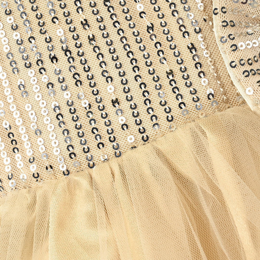 Infant Girls Sequence Fancy Frock-Pretty Girl-BEIGE