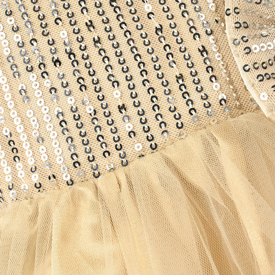 Infant Girls Sequence Fancy Frock-Pretty Girl-BEIGE