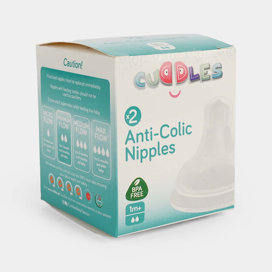 Cuddles Anti-Colic Silicone Nipples (Pack of 2) 1 Month+