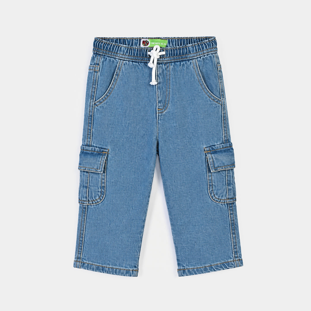 Infant Boys Denim Stretch Pant Cargo-Mid Blue