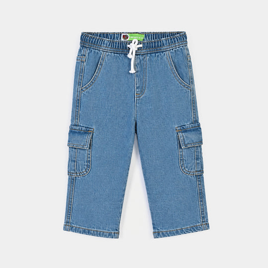 Infant Boys Denim Stretch Pant Cargo-Mid Blue