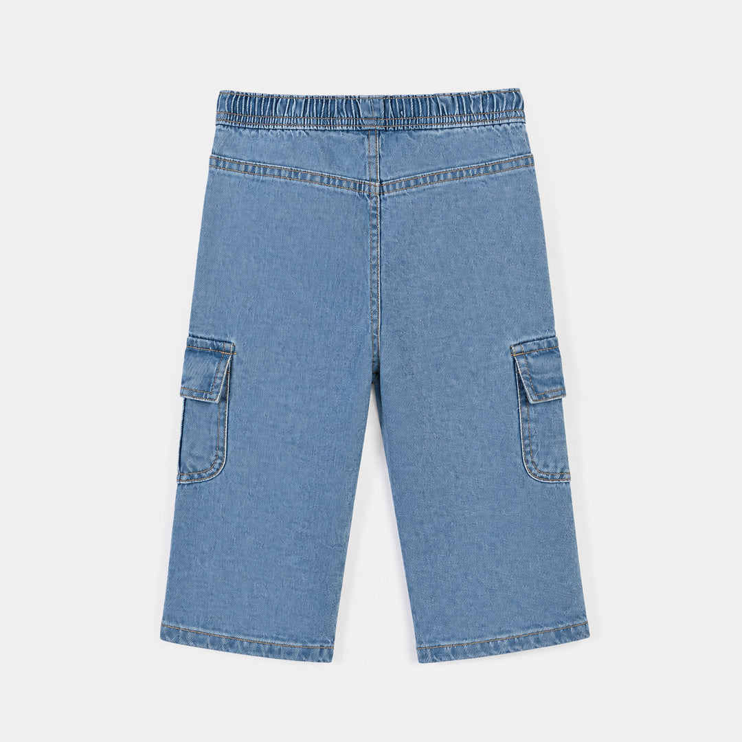 Infant Boys Denim Stretch Pant Cargo-Mid Blue