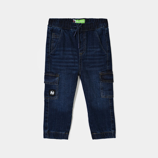 Infant Boys Denim Stretch Pant Foot Ball-D.Blue